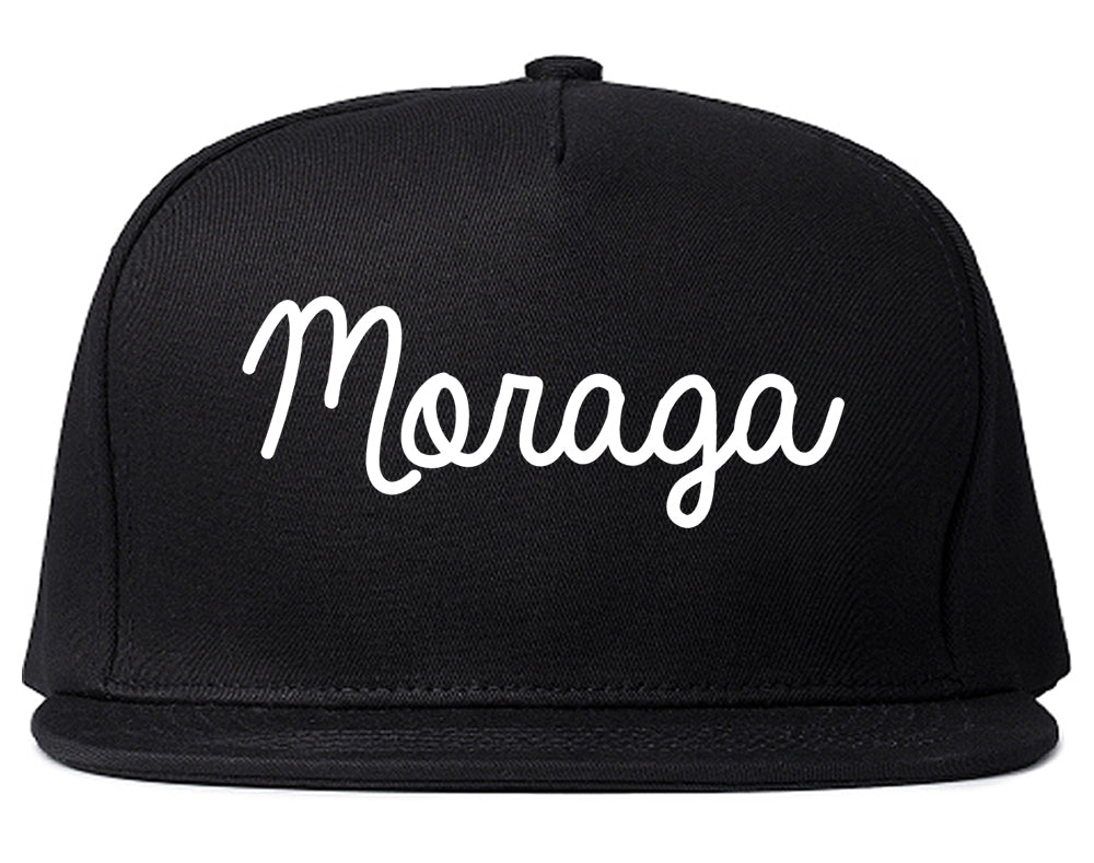 Moraga California CA Script Mens Snapback Hat Black
