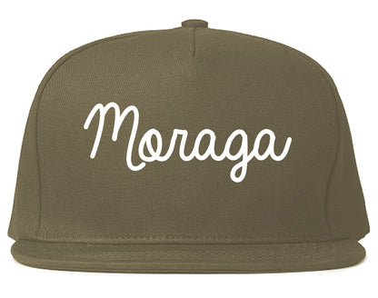 Moraga California CA Script Mens Snapback Hat Grey
