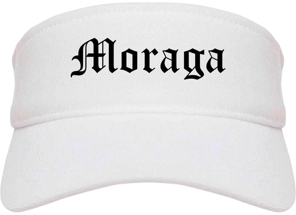 Moraga California CA Old English Mens Visor Cap Hat White