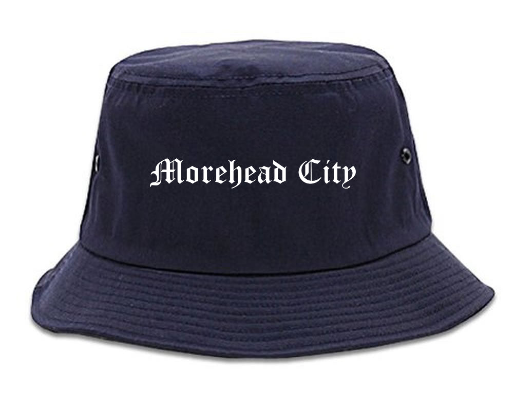 Morehead City North Carolina NC Old English Mens Bucket Hat Navy Blue