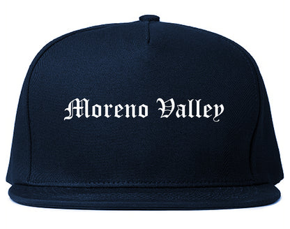 Moreno Valley California CA Old English Mens Snapback Hat Navy Blue