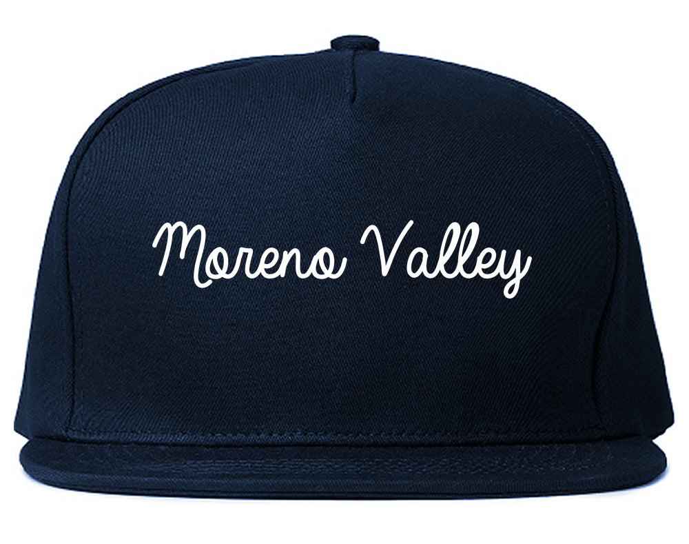 Moreno Valley California CA Script Mens Snapback Hat Navy Blue