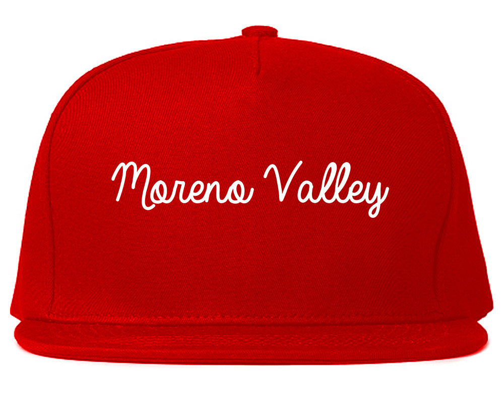 Moreno Valley California CA Script Mens Snapback Hat Red