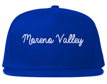 Moreno Valley California CA Script Mens Snapback Hat Royal Blue