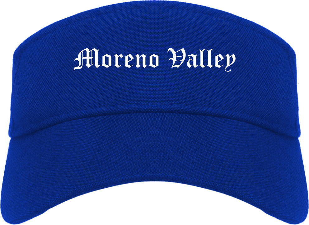 Moreno Valley California CA Old English Mens Visor Cap Hat Royal Blue