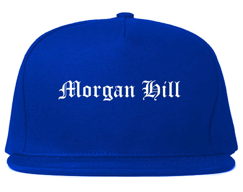 Morgan Hill California CA Old English Mens Snapback Hat Royal Blue
