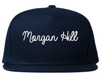Morgan Hill California CA Script Mens Snapback Hat Navy Blue