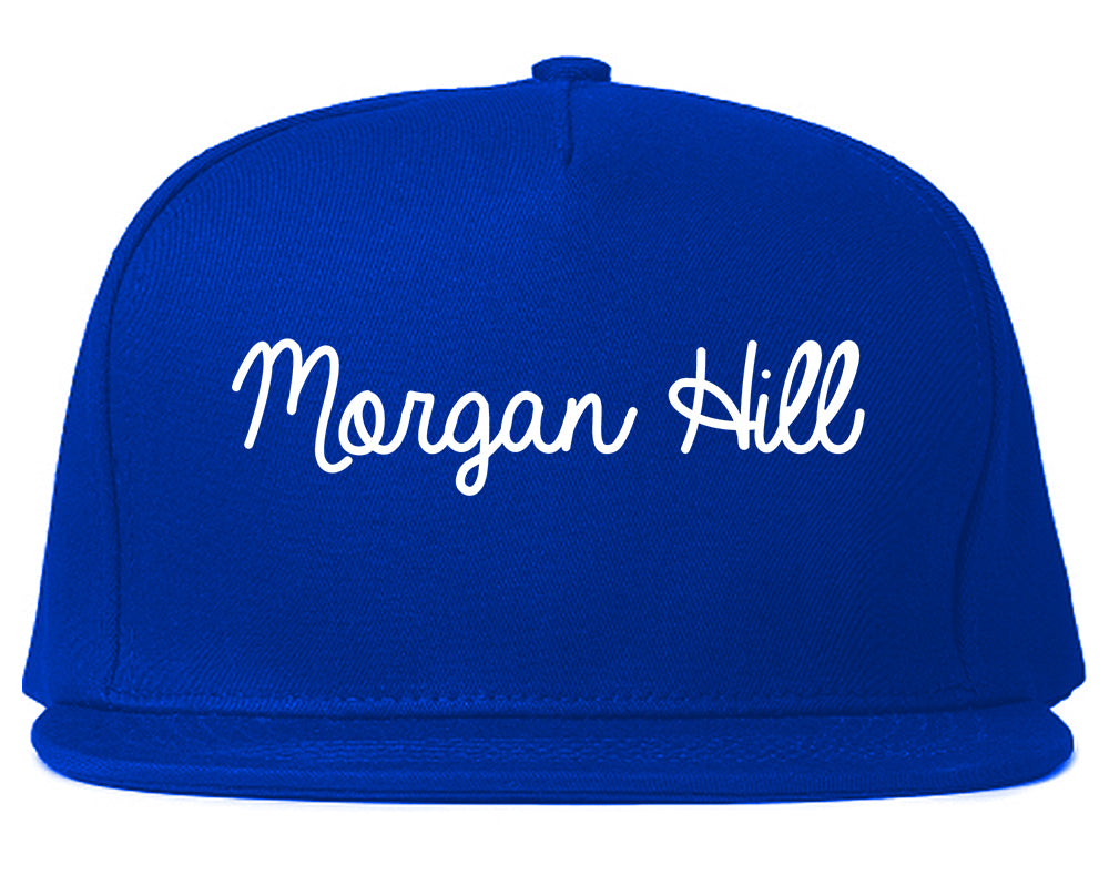 Morgan Hill California CA Script Mens Snapback Hat Royal Blue