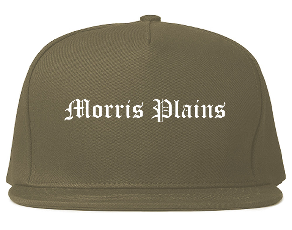 Morris Plains New Jersey NJ Old English Mens Snapback Hat Grey