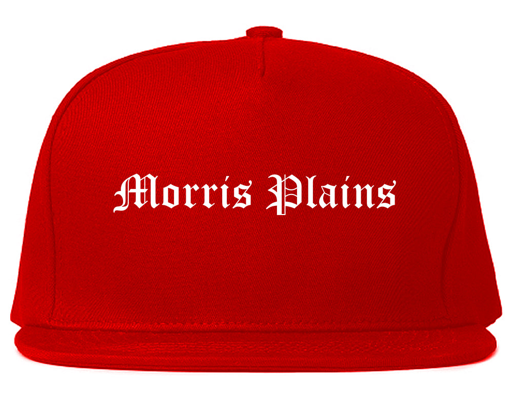 Morris Plains New Jersey NJ Old English Mens Snapback Hat Red