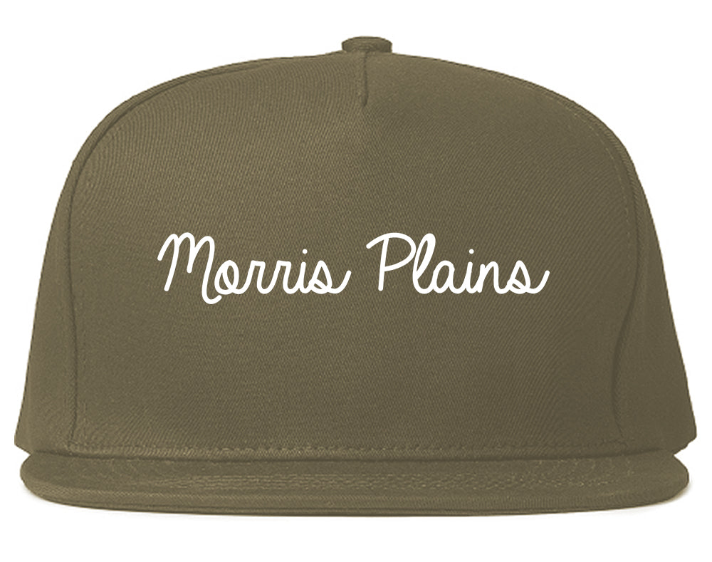 Morris Plains New Jersey NJ Script Mens Snapback Hat Grey