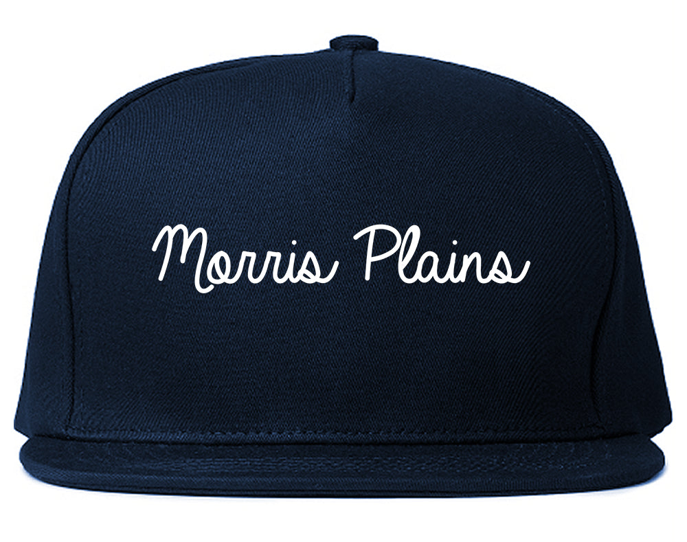 Morris Plains New Jersey NJ Script Mens Snapback Hat Navy Blue