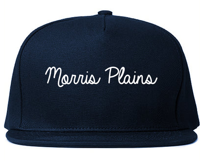 Morris Plains New Jersey NJ Script Mens Snapback Hat Navy Blue