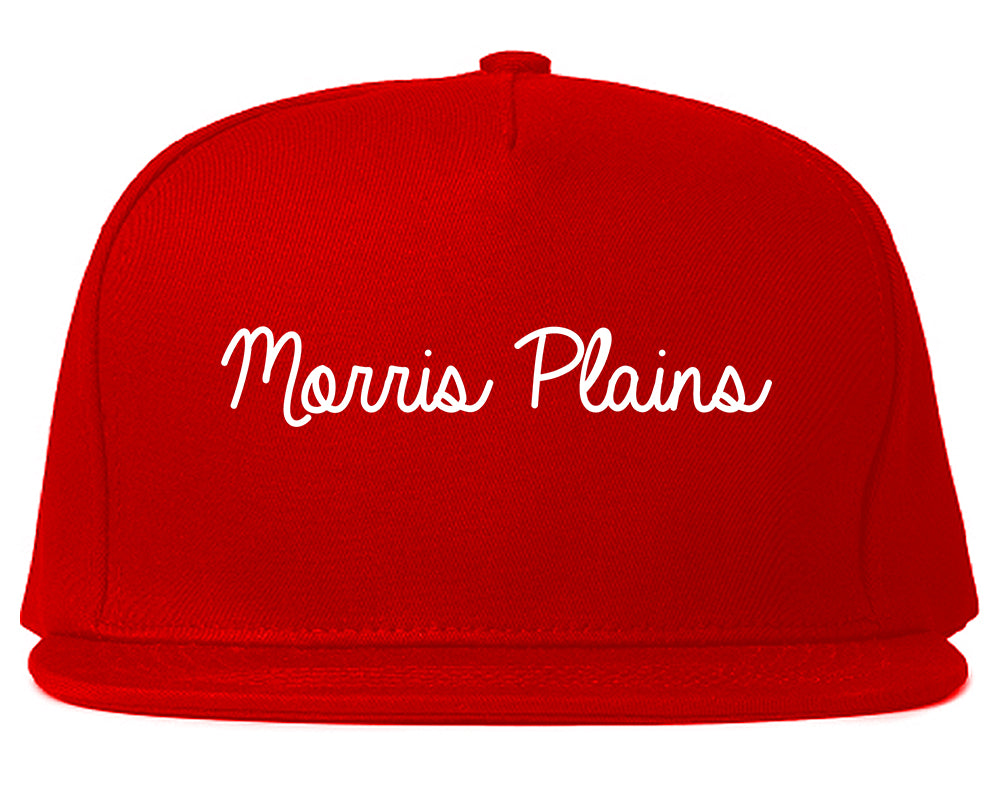 Morris Plains New Jersey NJ Script Mens Snapback Hat Red