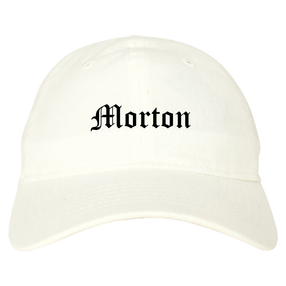 Morton Illinois IL Old English Mens Dad Hat Baseball Cap White