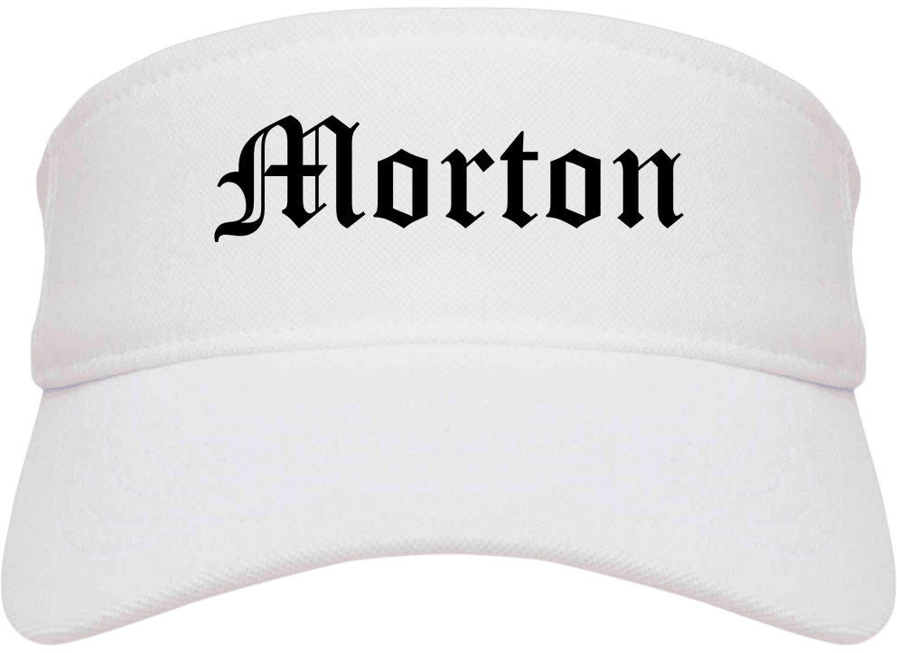 Morton Illinois IL Old English Mens Visor Cap Hat White