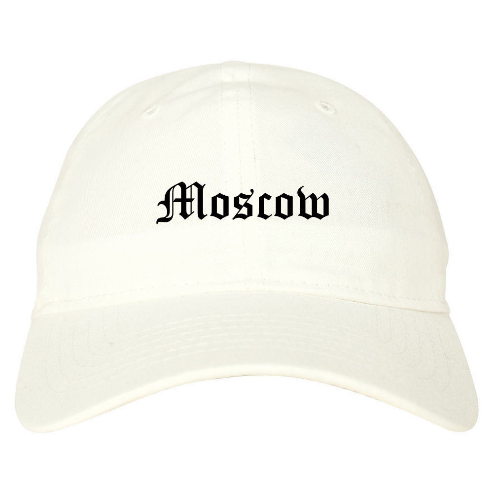 Moscow Idaho ID Old English Mens Dad Hat Baseball Cap White