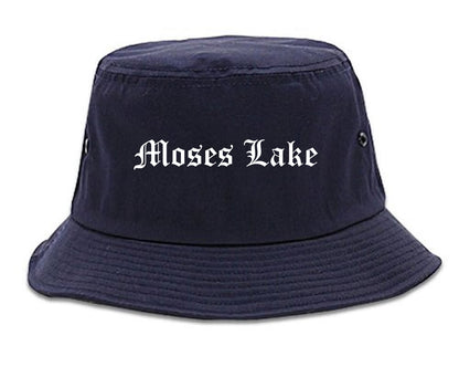 Moses Lake Washington WA Old English Mens Bucket Hat Navy Blue