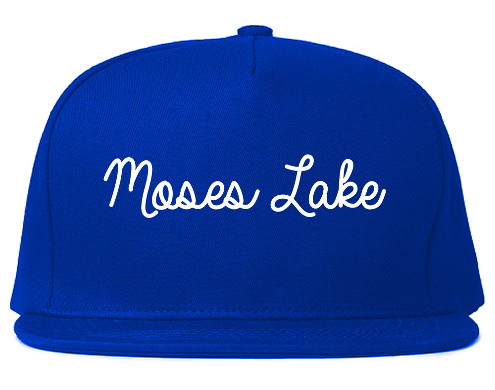 Moses Lake Washington WA Script Mens Snapback Hat Royal Blue
