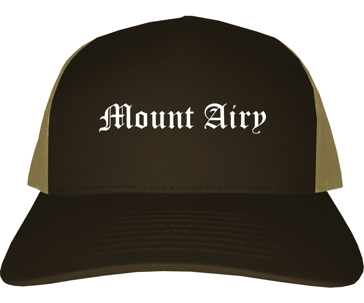 Mount Airy Maryland MD Old English Mens Trucker Hat Cap Brown