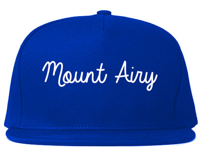 Mount Airy North Carolina NC Script Mens Snapback Hat Royal Blue