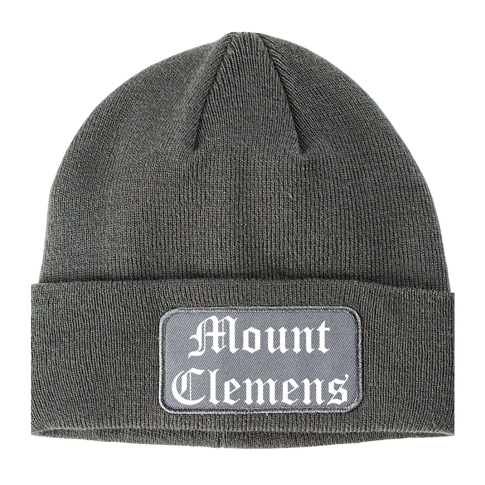 Mount Clemens Michigan MI Old English Mens Knit Beanie Hat Cap Grey