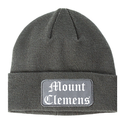Mount Clemens Michigan MI Old English Mens Knit Beanie Hat Cap Grey