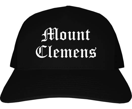 Mount Clemens Michigan MI Old English Mens Trucker Hat Cap Black