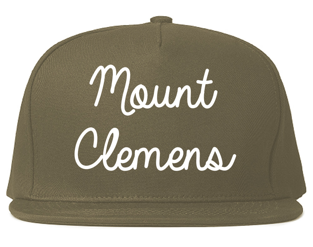 Mount Clemens Michigan MI Script Mens Snapback Hat Grey
