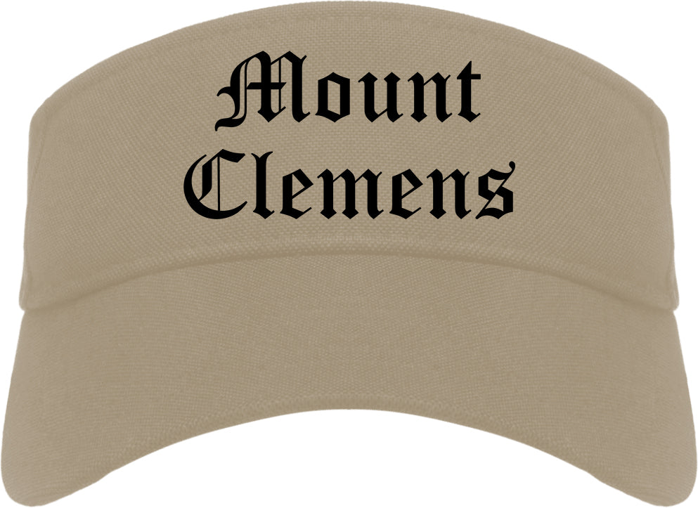 Mount Clemens Michigan MI Old English Mens Visor Cap Hat Khaki