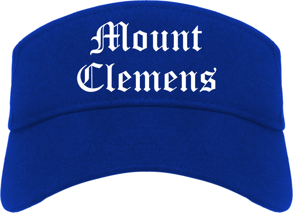 Mount Clemens Michigan MI Old English Mens Visor Cap Hat Royal Blue