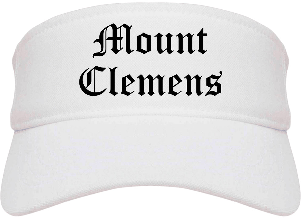 Mount Clemens Michigan MI Old English Mens Visor Cap Hat White