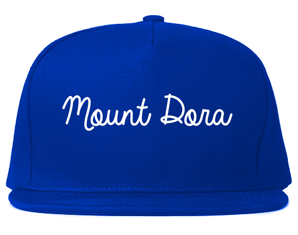 Mount Dora Florida FL Script Mens Snapback Hat Royal Blue