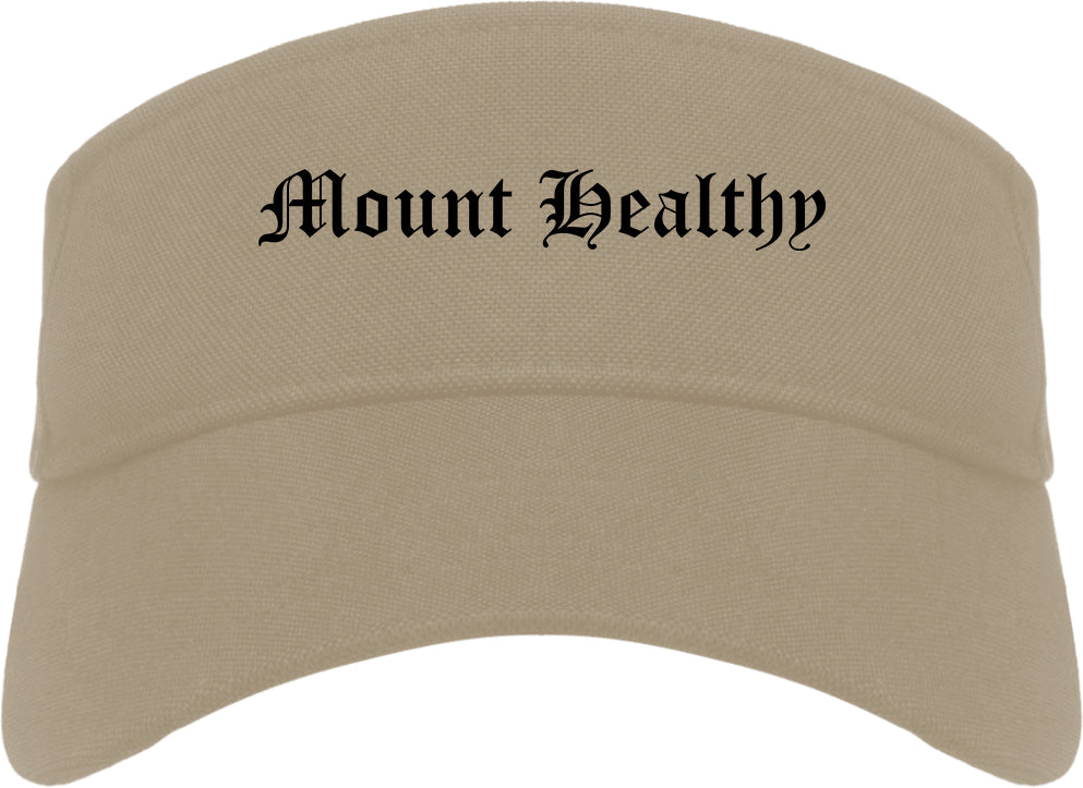 Mount Healthy Ohio OH Old English Mens Visor Cap Hat Khaki