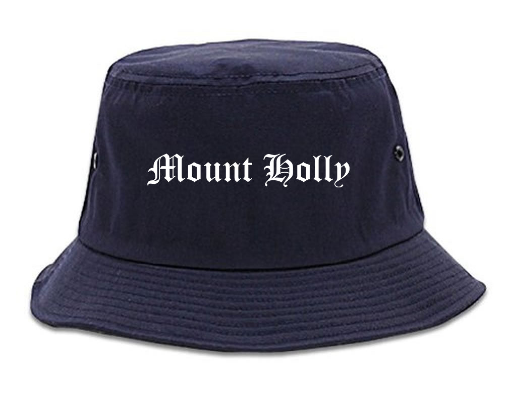 Mount Holly North Carolina NC Old English Mens Bucket Hat Navy Blue