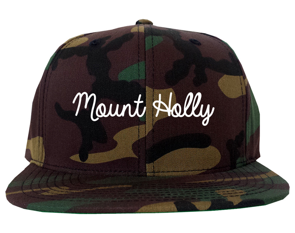 Mount Holly North Carolina NC Script Mens Snapback Hat Army Camo