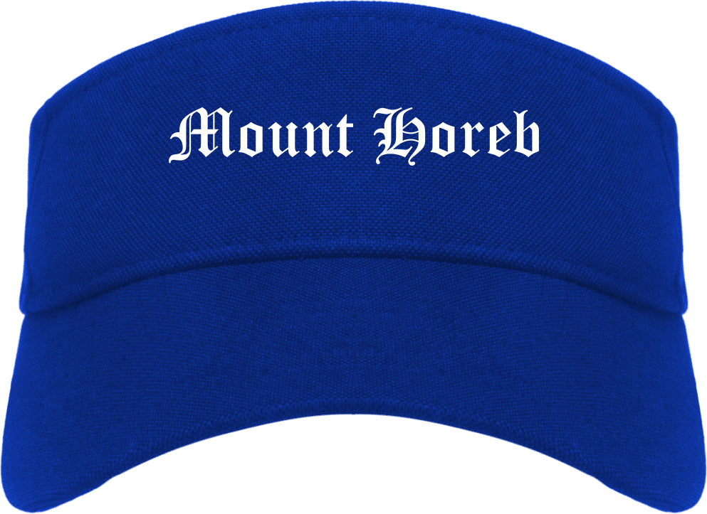 Mount Horeb Wisconsin WI Old English Mens Visor Cap Hat Royal Blue