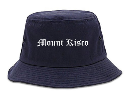 Mount Kisco New York NY Old English Mens Bucket Hat Navy Blue