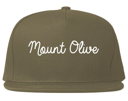 Mount Olive North Carolina NC Script Mens Snapback Hat Grey