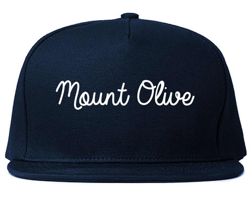 Mount Olive North Carolina NC Script Mens Snapback Hat Navy Blue