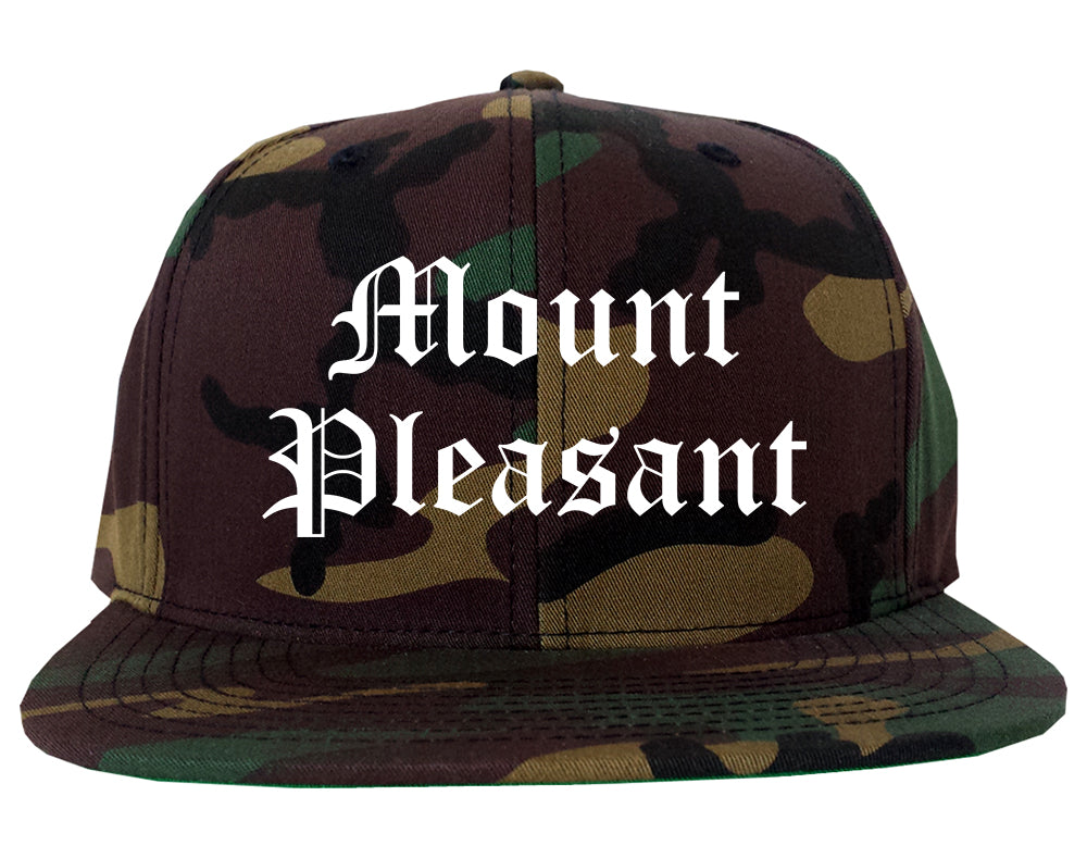 Mount Pleasant Iowa IA Old English Mens Snapback Hat Army Camo