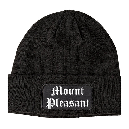 Mount Pleasant Iowa IA Old English Mens Knit Beanie Hat Cap Black
