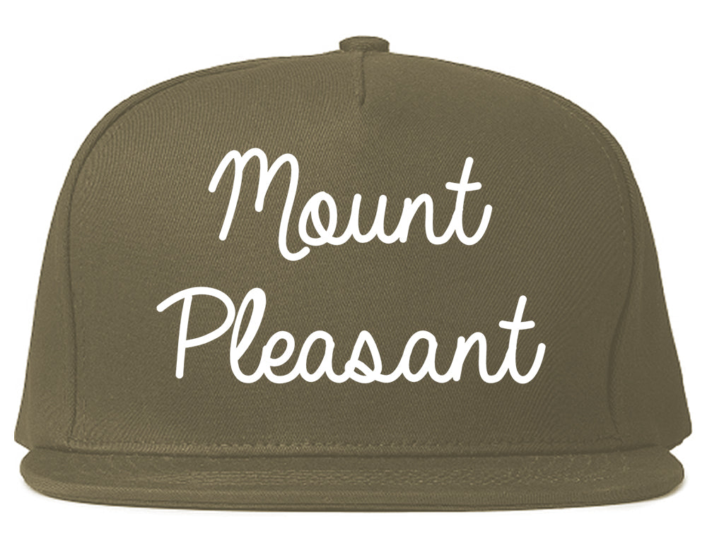 Mount Pleasant Iowa IA Script Mens Snapback Hat Grey