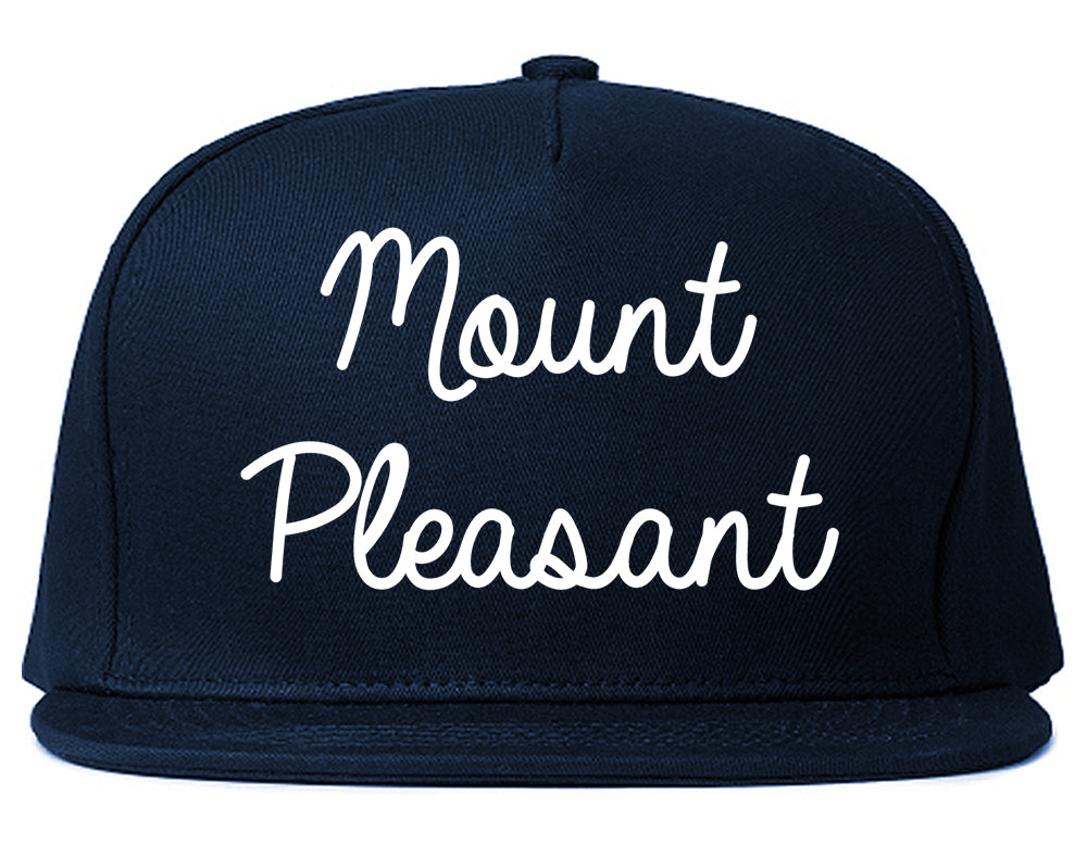 Mount Pleasant Iowa IA Script Mens Snapback Hat Navy Blue