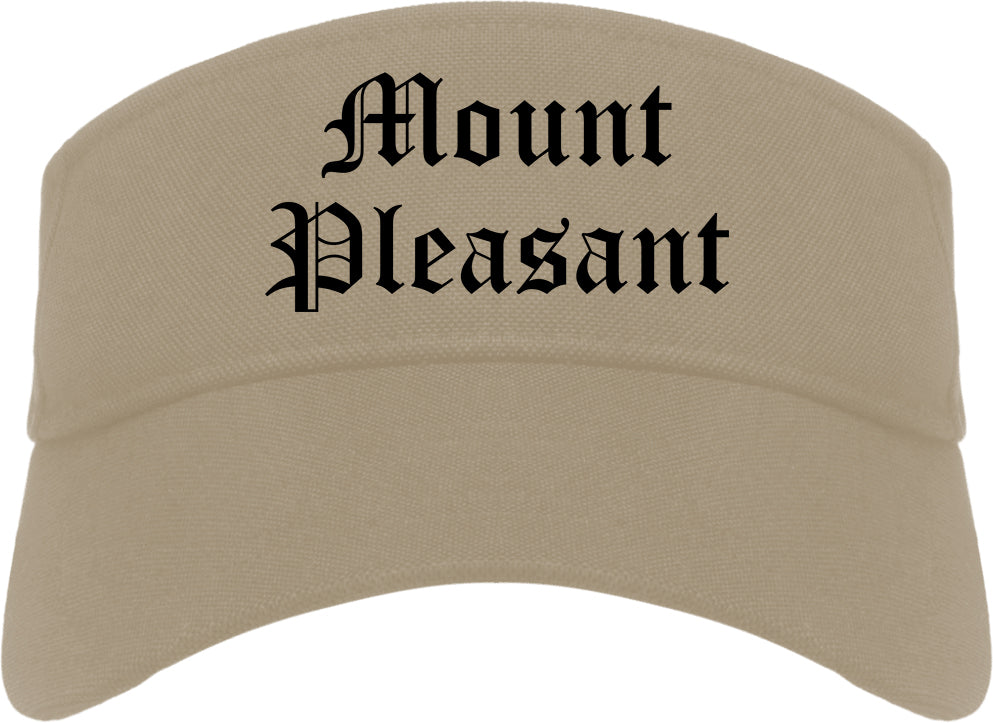 Mount Pleasant Iowa IA Old English Mens Visor Cap Hat Khaki