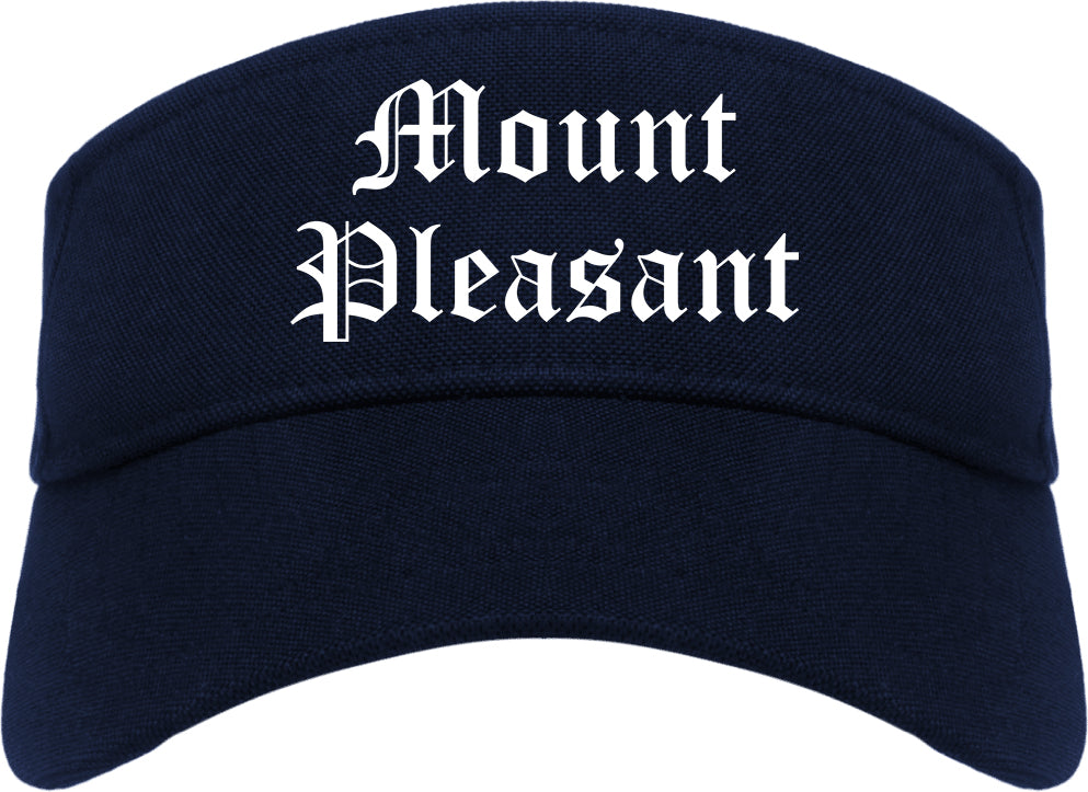 Mount Pleasant Iowa IA Old English Mens Visor Cap Hat Navy Blue
