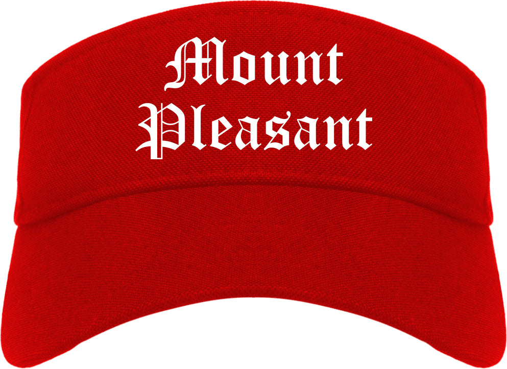 Mount Pleasant Iowa IA Old English Mens Visor Cap Hat Red