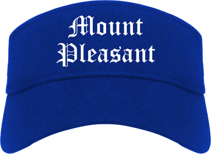 Mount Pleasant Iowa IA Old English Mens Visor Cap Hat Royal Blue