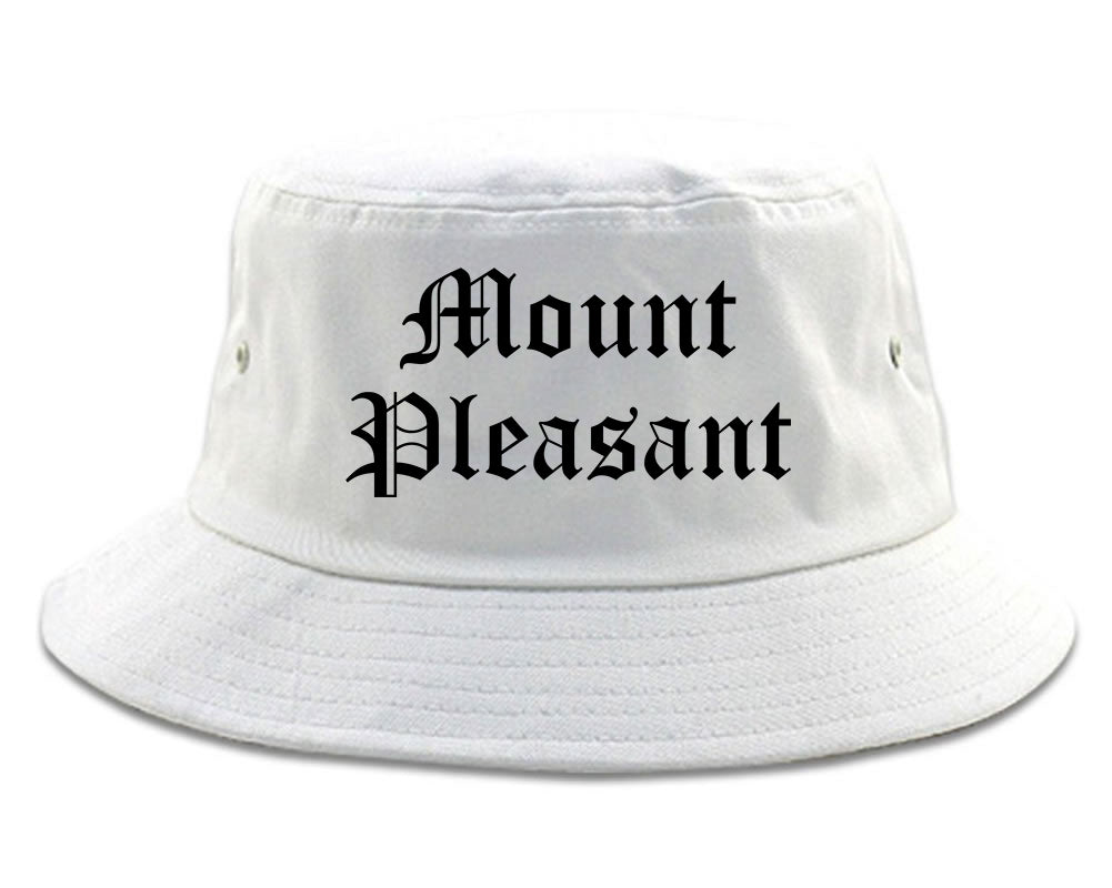 Mount Pleasant Iowa IA Old English Mens Bucket Hat White