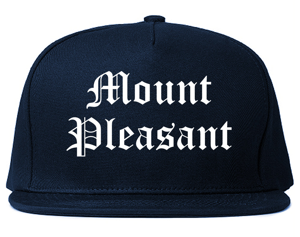 Mount Pleasant Michigan MI Old English Mens Snapback Hat Navy Blue